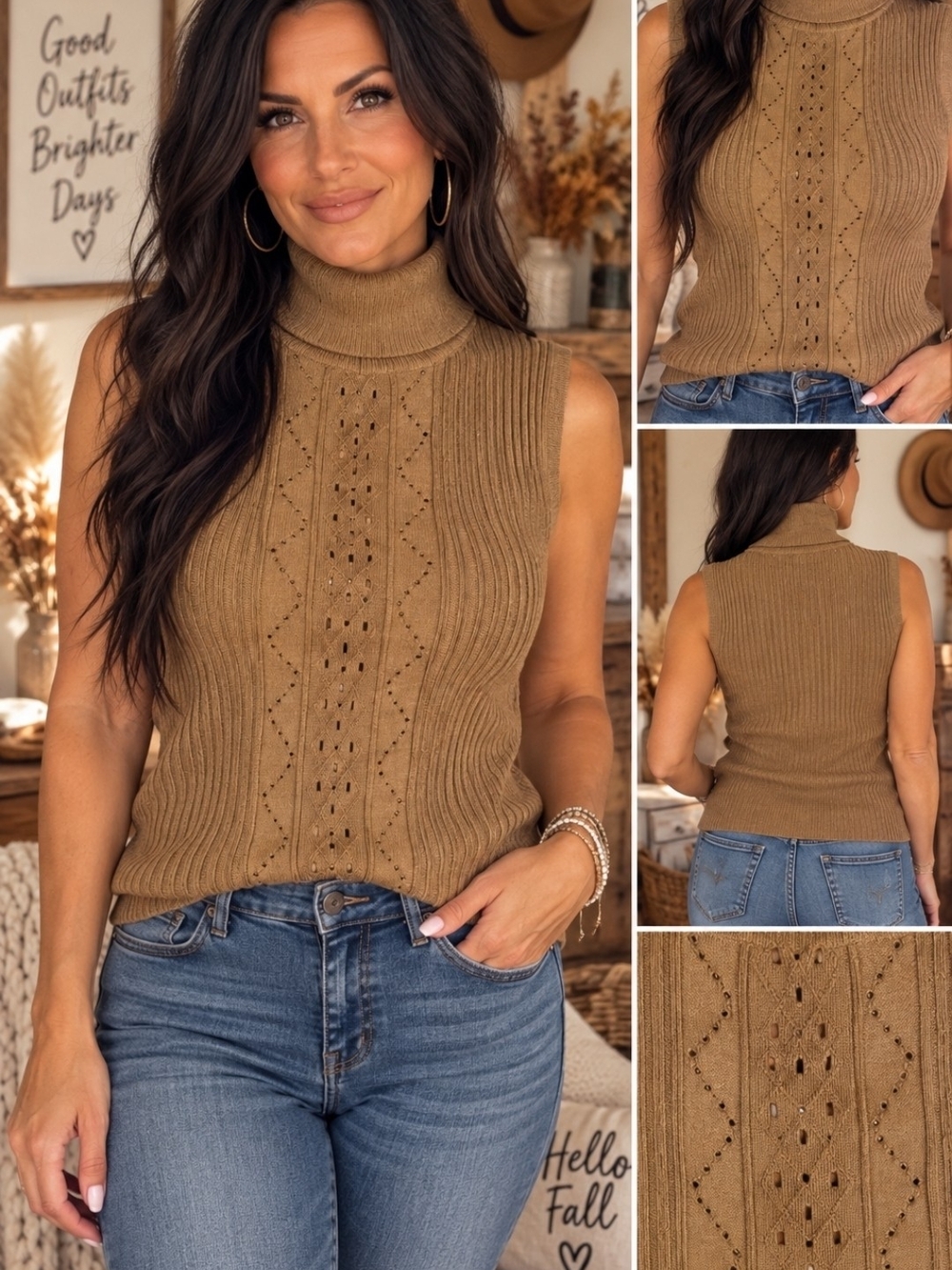 R.Q.T. Brown Ribbed Sleeveless Turtleneck Sweater Vest Size M